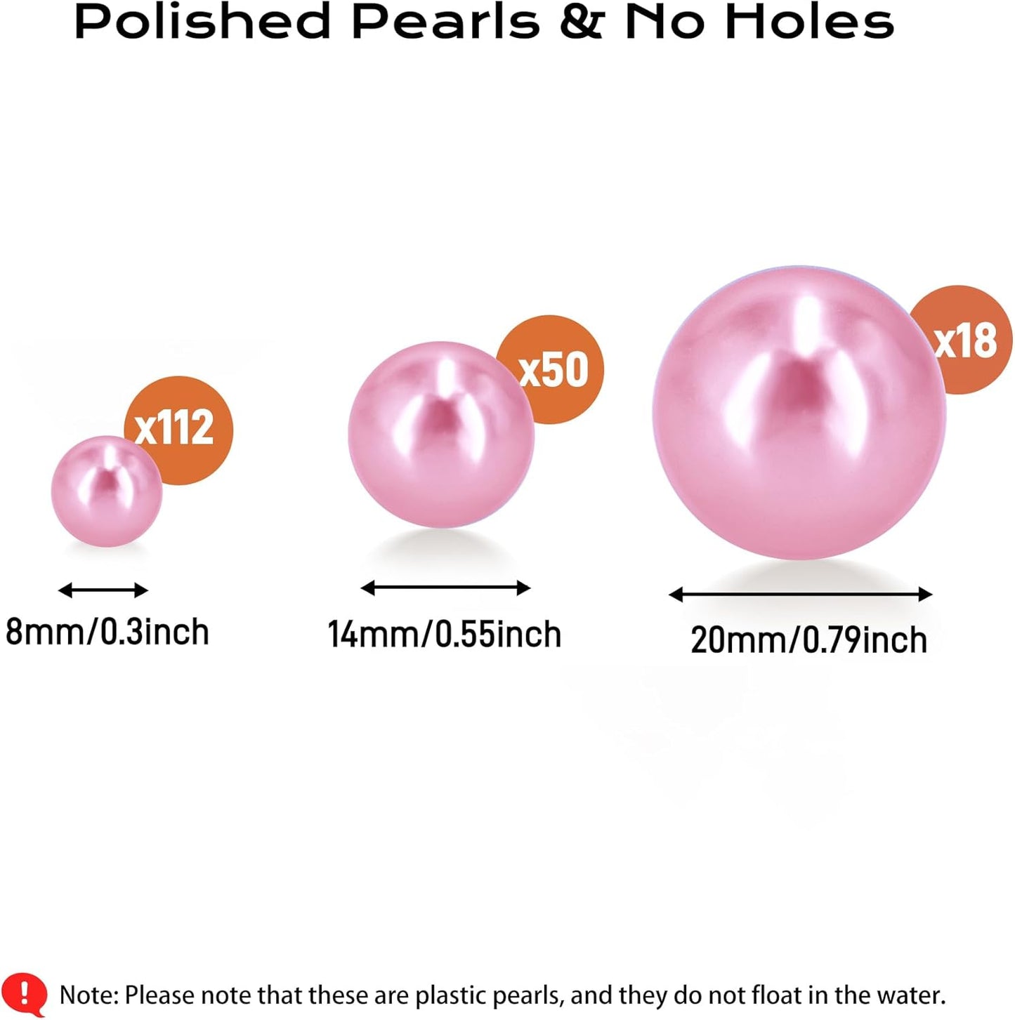 180PCS Pink Beads for Centerpieces Vases, No Hole Polished Pearl Makeup Beads Mixed 8/14/20mm Sizes, Pearl Vase Fillers Table Scatters for Party Wedding Decor