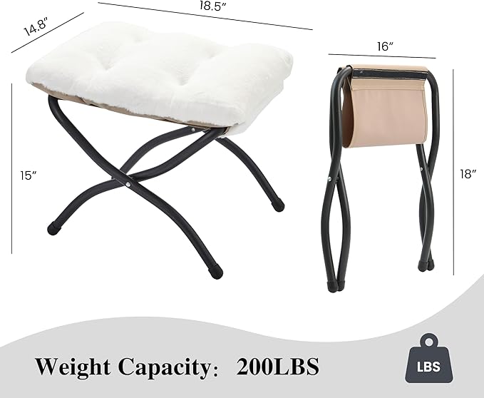 15" Folding Ottoman, Foldable Footrest Stool, Small Foot Stool - Image 3
