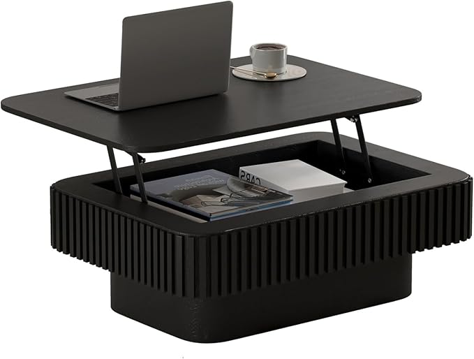 Lift Top Coffee Table for Living Room, Rectangle Handmade Solid Wood Strips by Unknown