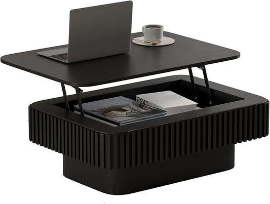 Lift Top Coffee Table for Living Room, Rectangle Handmade Solid Wood Strips by Unknown