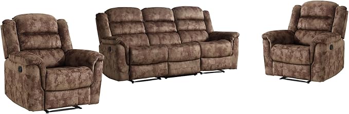 EBELLO 3 Pieces Reclining Living Room Set, Soft Fabric Manual Recliner Sofa - Image 8