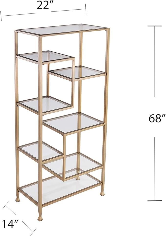 SEI Furniture Jaymes Metal/Glass Asymmetrical Étagère/Bookcase - Image 3