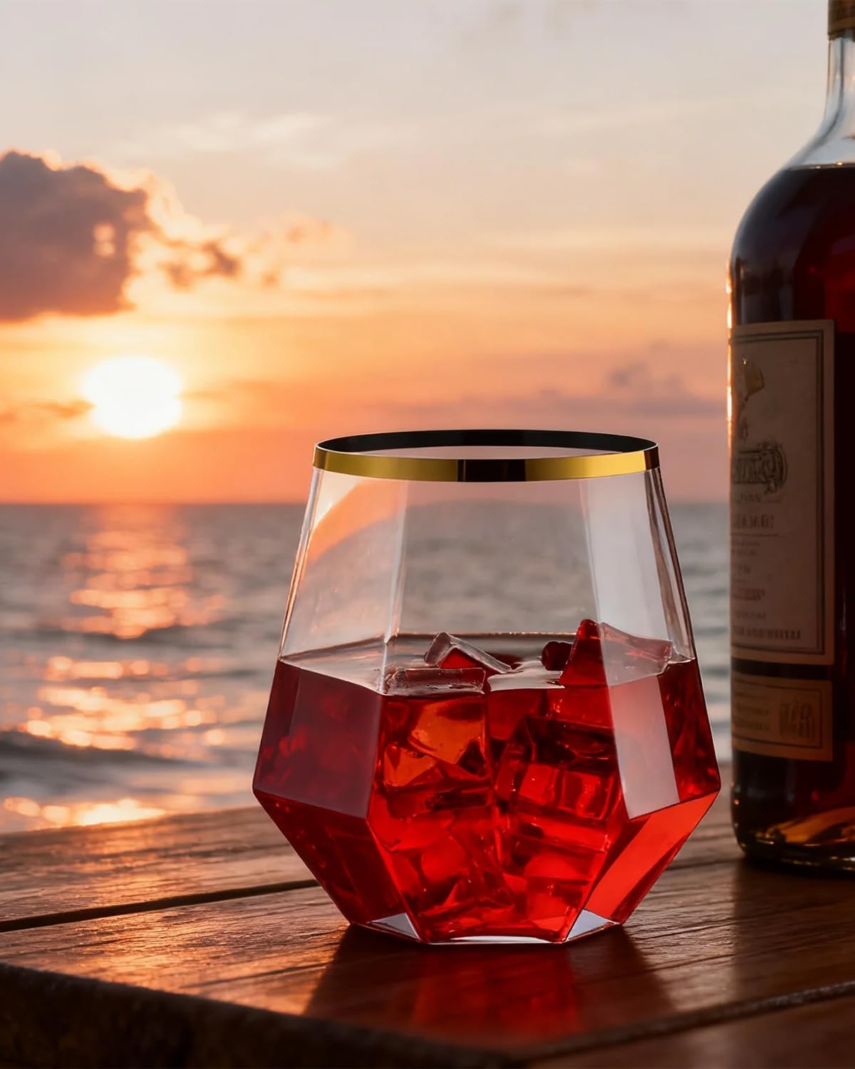 40 PCS Clear & Gold Rim 12 Oz Plastic Wine Whiskey Glasses, Diamond Stemless Unbreakable Disposable Wine Glasses for Party, Ideal for Beach Holidays,Halloween, Christmas, Weddings,Daily Use