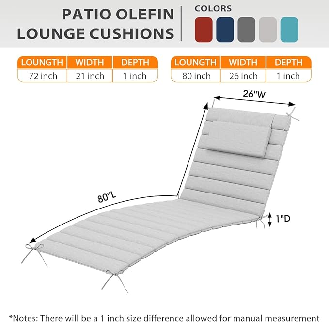 Sundale Outdoor Olefin Quilted Lounge Cushion Set of 2, Patio Foldable Chaise - Image 3