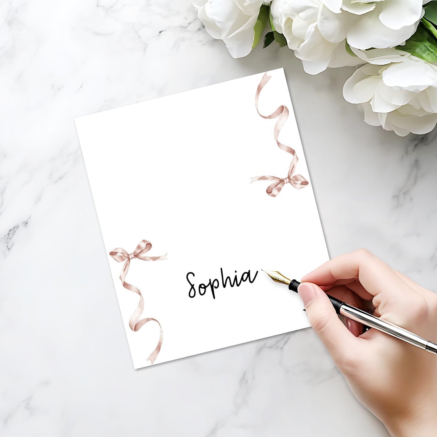 25 Pack Pink Bow Place Cards, Editable Name Cards for Table Setting, Tent Cards Food Label for Dinner Party, Bridal Shower, Wedding, Baby Shower and Events -T28