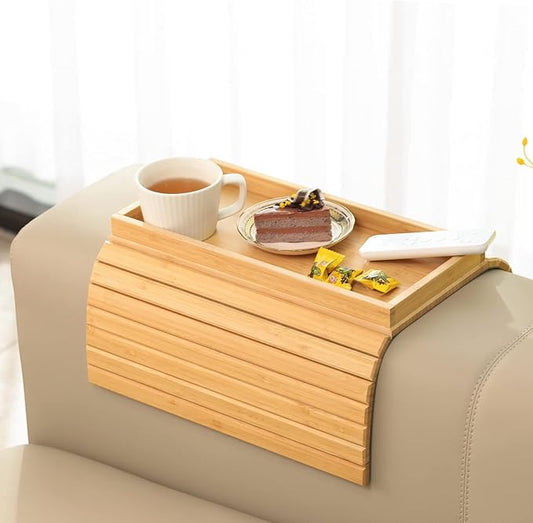 GEHE Bamboo Sofa Arm Tray, Foldable Couch Arm Tray Side Table, Anti-Falling by GEHE