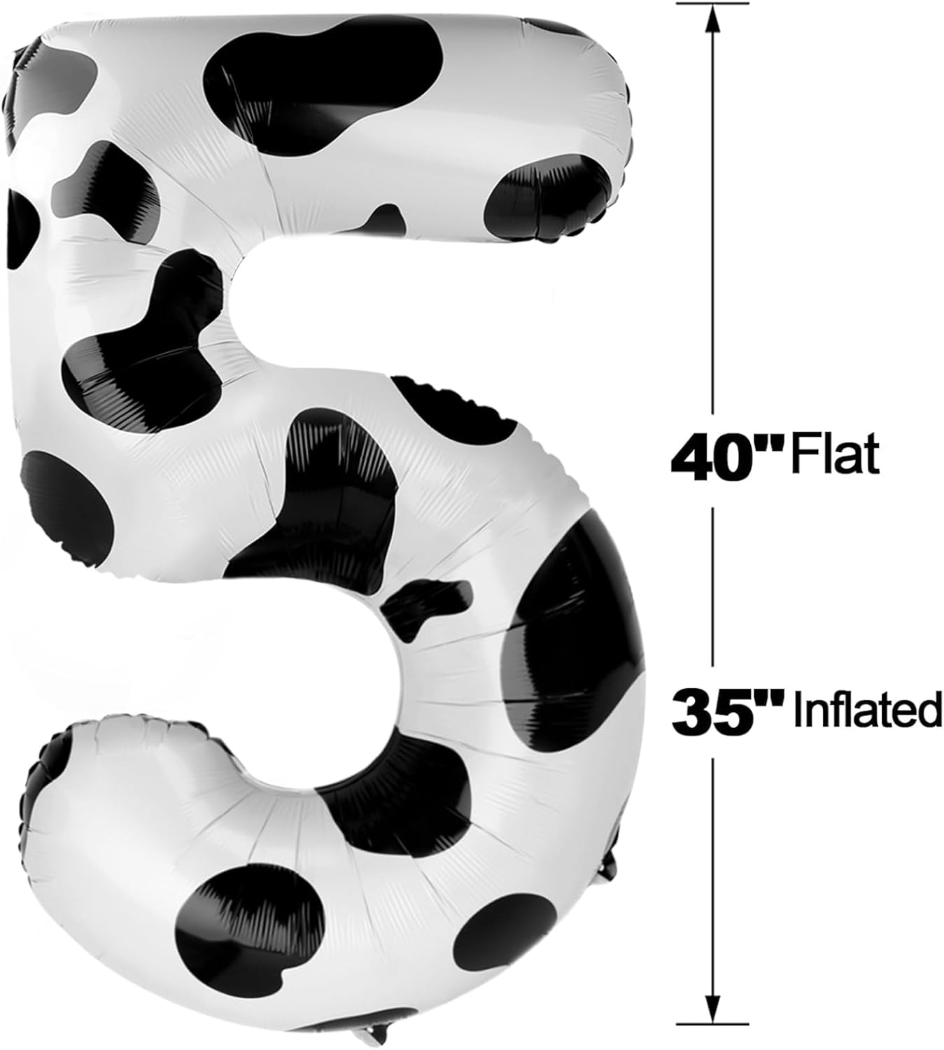 Cow Print 40 Inch Large Number 5 Birthday Balloon, Five 5th 15 25 35 50 55 Birthday Celebration Decorations, Foil 5 Mylar Helium Number 5 Balloons Girl Boy Anniversary Party Supplies