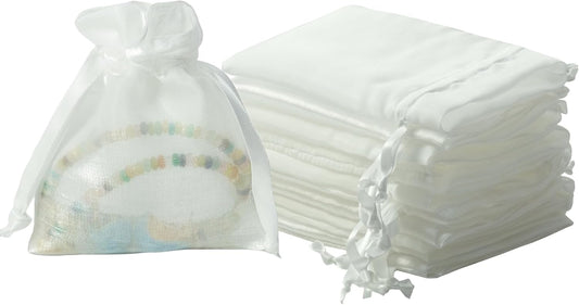 QIANF 20 Pcs White Small Organza Bags 3X4 inch for Wedding Favors with Drawstring, Mini Mesh Gift Bags Jewelry Pouch for Candy Bridal Shower Party Favor Baby Shower Christmas