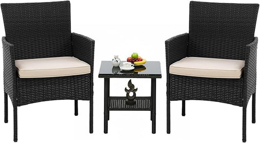 FDW 3 Pieces Patio Furniture Set Outdoor Wicker Bistro Sets Modern Rattan Chair by FDW