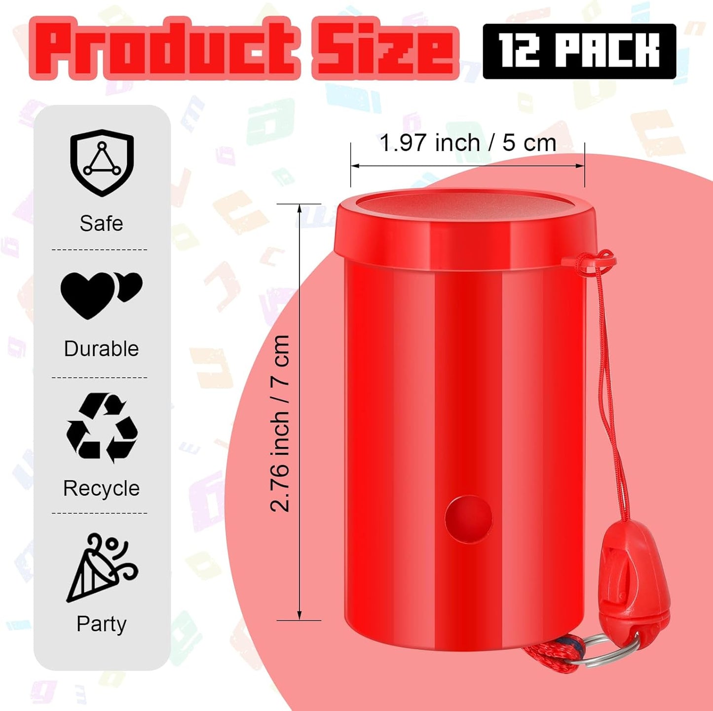 12 Pcs Mini Air Horns 3 Inch Noisemakers for Sporting Events Parties Celebrations Loud Noise Maker Blow Horn Noise Whistle with Lanyard for Birthday Party Celebrations Goodie Fillers(Red)