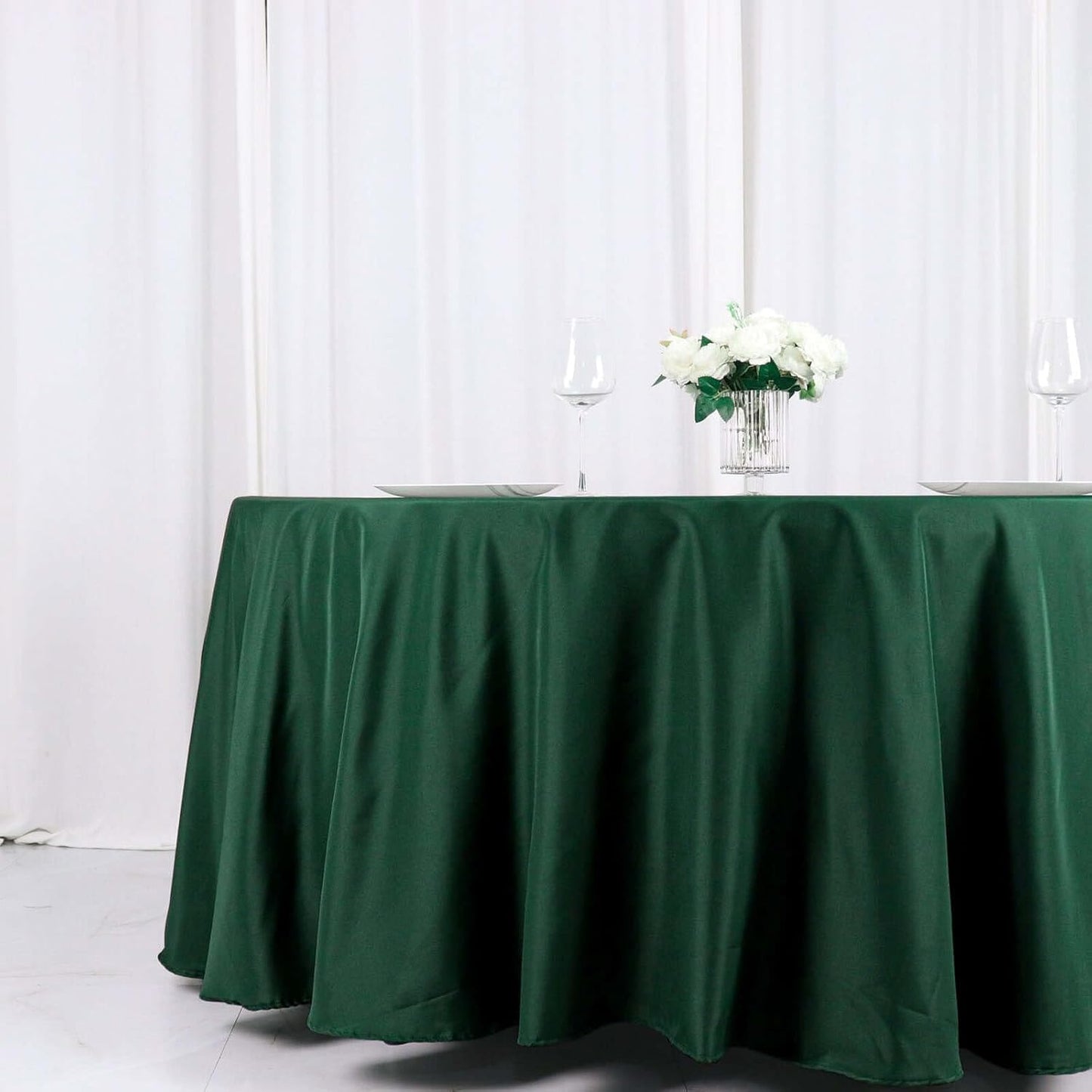 Efavormart Round Tablecloth, 120 Inch Stain & Wrinkle Resistant Washable Table Cloth, Decorative Polyester Fabric Table Cover for Banquet, Wedding, Dining - Hunter Emerald Green