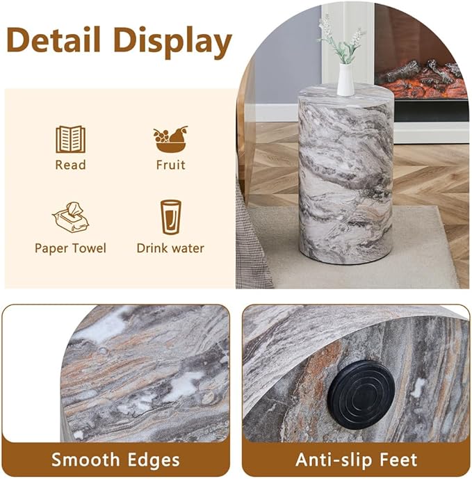 Round Coffee Table Set for 2, Modern Living Room Table Set, Faux Marble Wood - Image 7