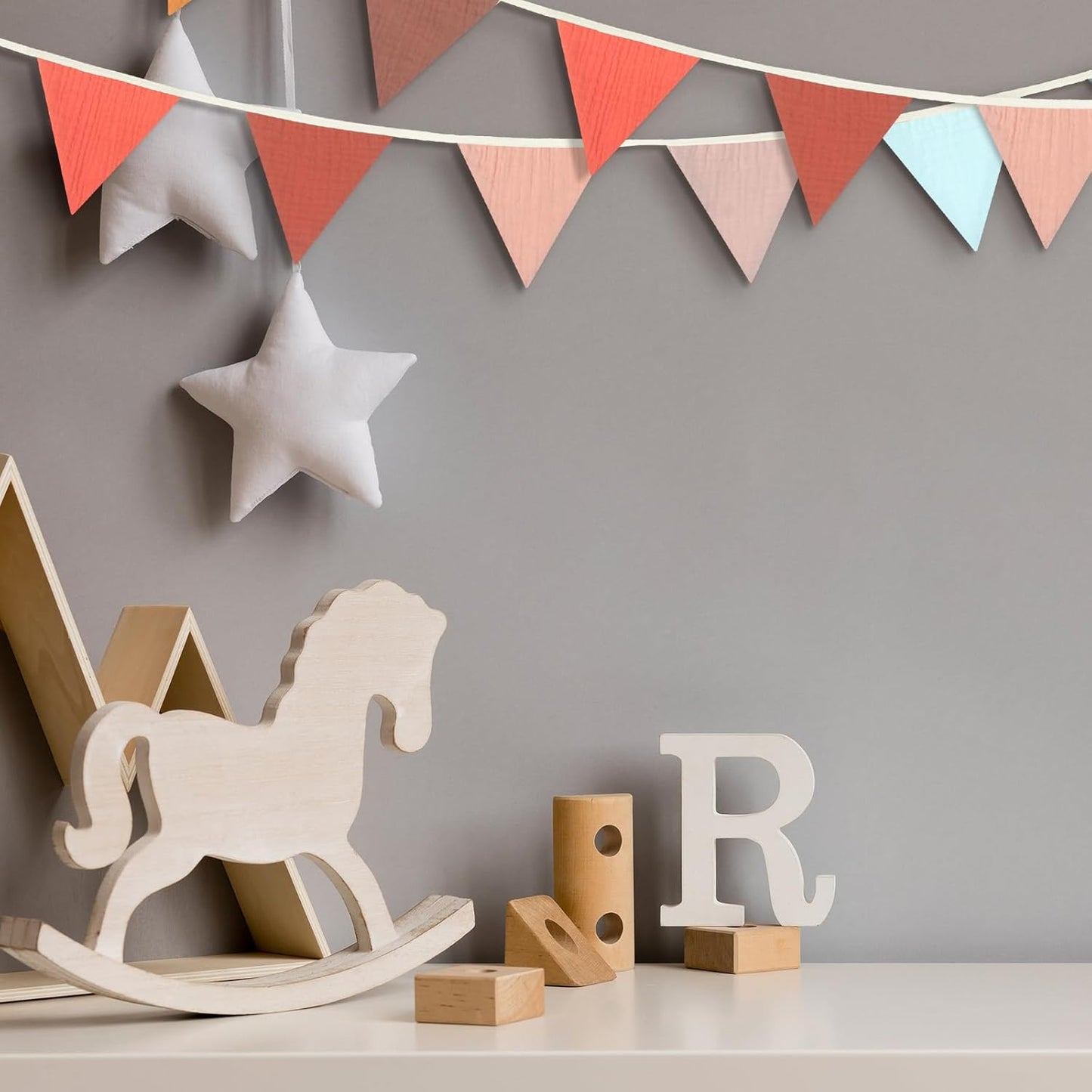 Oudain 15.5 ft Pennant Banner Flags, 2 Pcs Nursery Garland Triangle Bunting Flag Baby Banner for Nursery Decor Baby Birthday Boho Wedding Shower Party Event, Each 7.75 ft(Mixed Color)