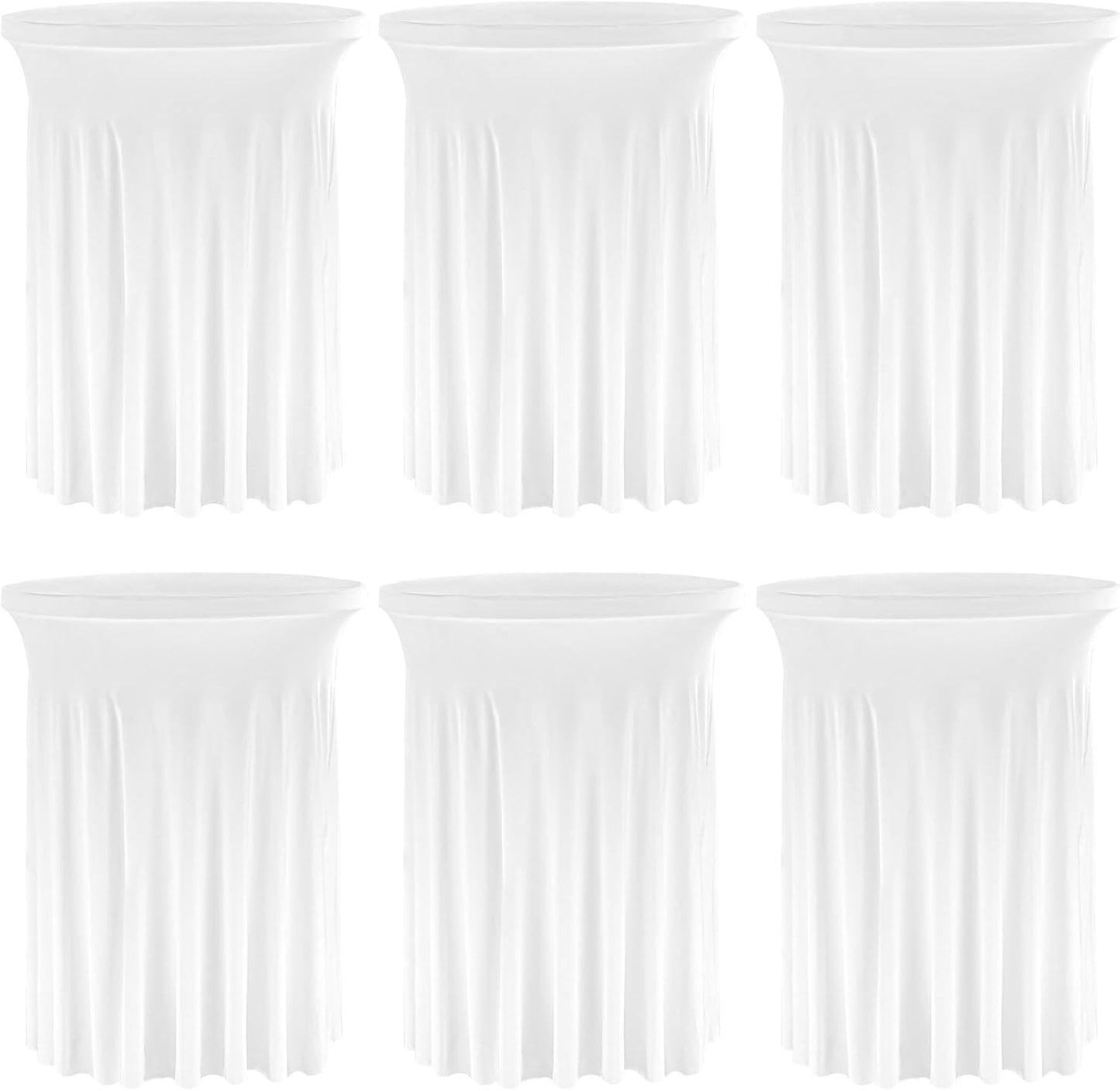 6 Pack Round Cocktail Tablecloth 32"x 43" Spandex Cocktail Table Skirt, Washable Stretch Fitted Table Covers for High Top Bar,Wedding,Party,Events (White)