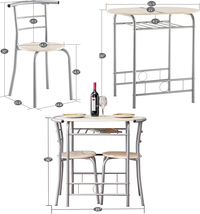 VINGLI 3 Piece Dining Set, Small Kitchen Table Set - Image 7