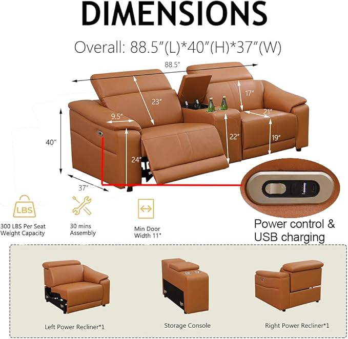 Power Recliner Sofa Set, Reclining Sectional Sofa Couch - Image 2