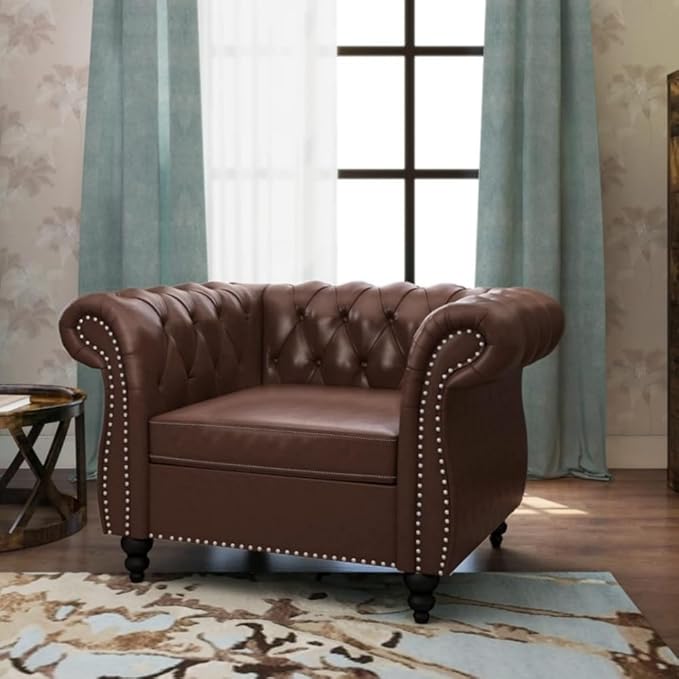 Living Room Chair, Modern Leather Chesterfield Sofa Chair, Mid Century Single by RUSTYER