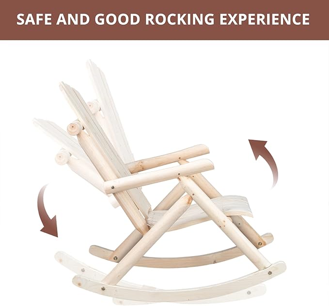 Outvita Wooden Rocking Chair, Fir Log Adirondack Rocker, Outdoor Wood Accent - Image 6