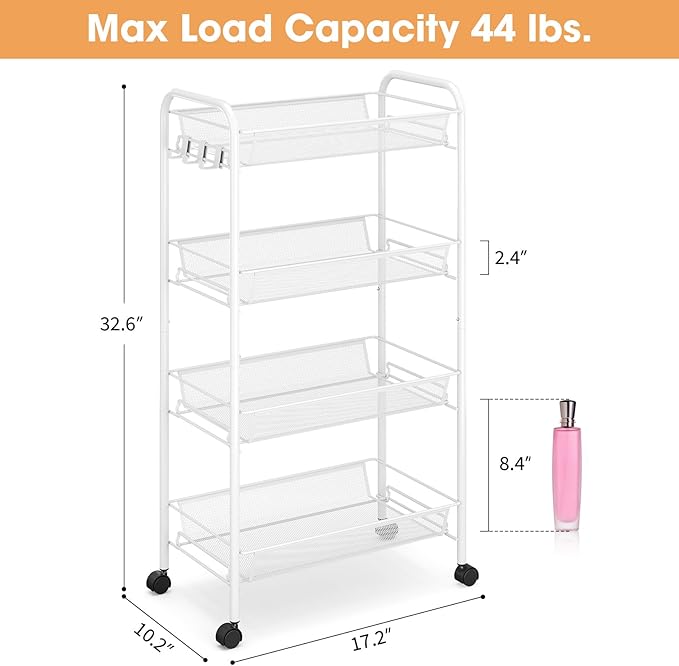 TOOLF 4-Tier Rolling Cart, Metal Utility Cart - Image 6