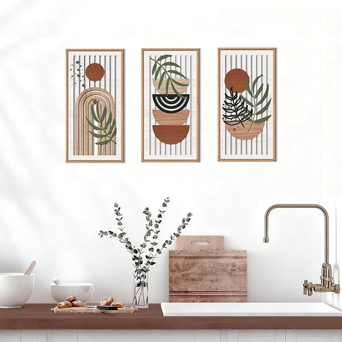 IARTTOP Boho Mid-century Modern Wood Wall Art 8x16 Inch Framed Bohemian - Image 3