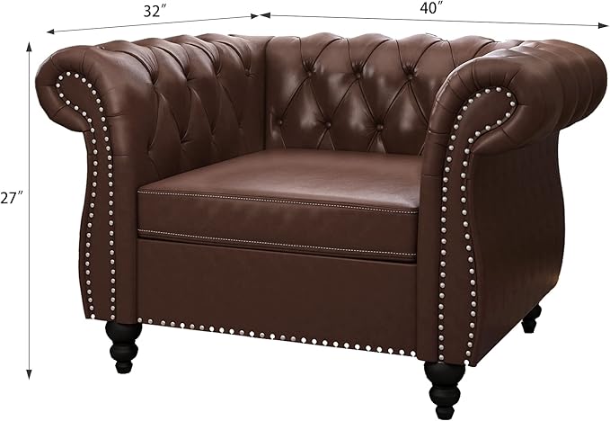 ORRD 2 Piece Living Room Set, Chesterfield Leather Sofa Couch Chair - Image 3