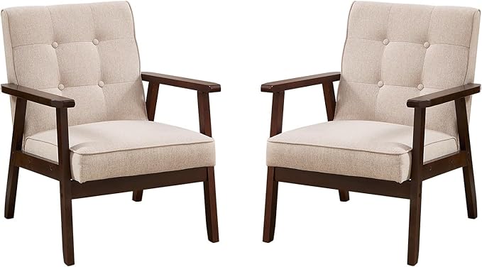 Bonzy Home Fabric Mid-Century Modern Accent Chair Set of 2, Upholstered Armchair - Image 7