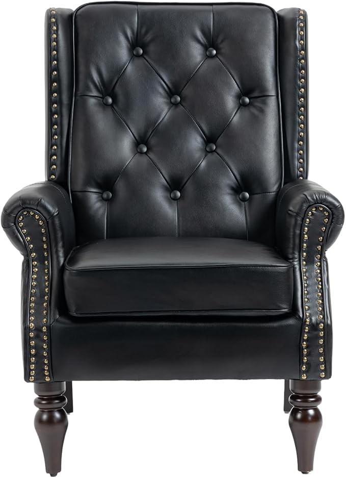 Mid-Century Wingback Chairs Set of 2, Faux Leather Accent Chairs Armchair - Image 8