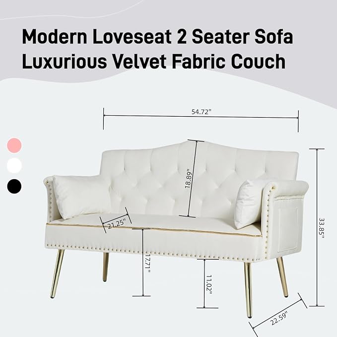 oaaktu Small Velvet Loveseat Sofa - Image 2