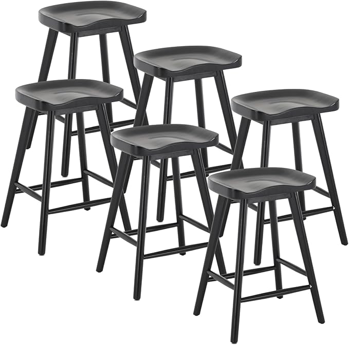 LukeAlon 24.25" Classic Counter Height Wood Barstools Set of 6 Wooden Ergonomic by LukeAlon