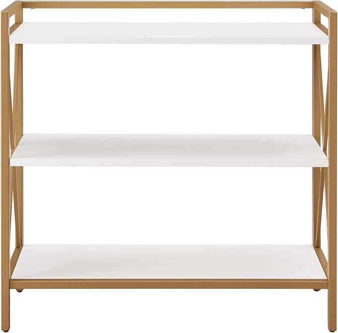 Leick Home Claudette Bookshelf, Satin Gold, 3 Shelves, Easy Assembly, 12 in D x - Image 4