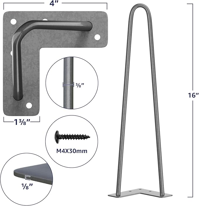 SMARTSTANDARD 16 Inch Heavy Duty Hairpin Furniture Legs, Metal Home DIY Projects - Image 2