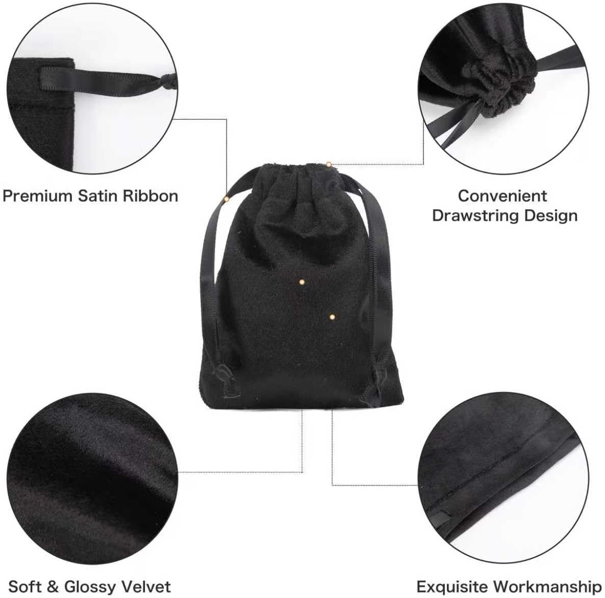 QIANF 12pcs Black Velvet Drawstring Bags 4x6 inches Velvet Cloth Gift Bags Small Jewelry Pouches for Storage Wedding Party Favor Christmas