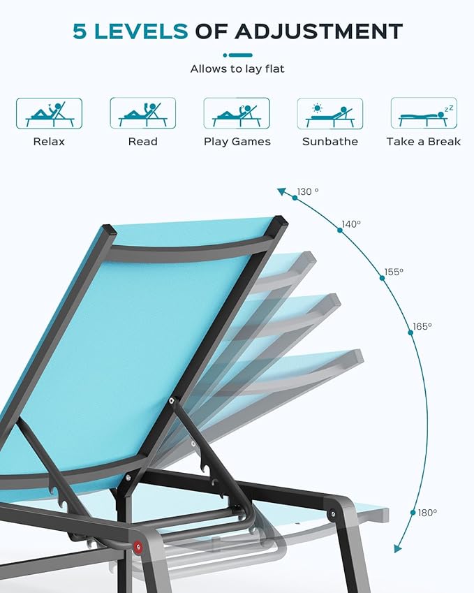 Patio Chaise Lounge Chair Set of 4, Foldable Lounge Chair - Image 7