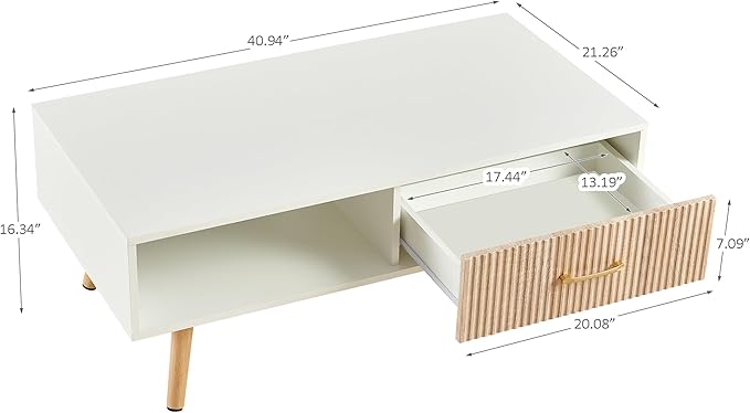 Coffee Table with Storage, Mid Century Boho Wood Center Table with Open Storage - Image 2