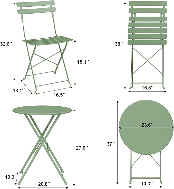 3-Piece Folding Bistro Set, Outdoor Patio Furniture Set - Image 2