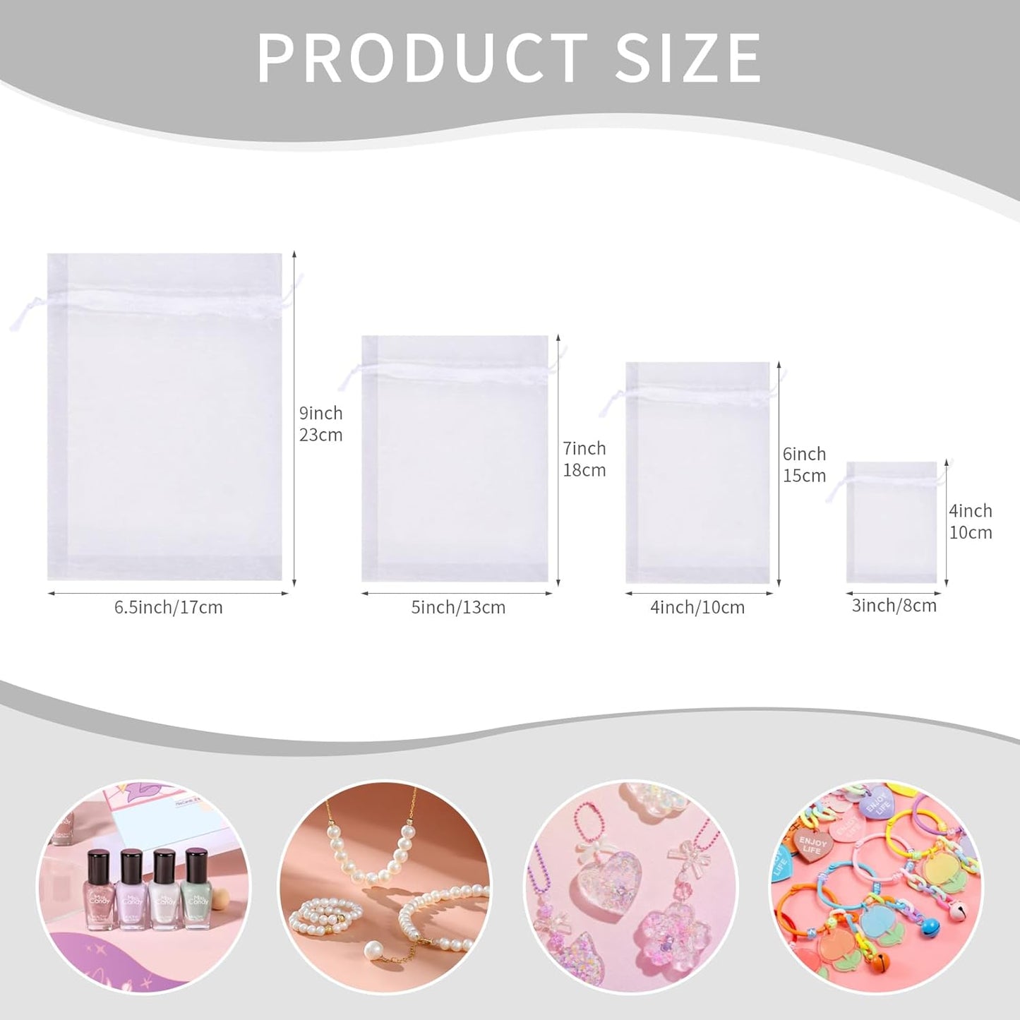 50 Pcs White Organza Bags 3x4 Inch, Small Mesh Gift Bags Drawstring Little Pouches for Party Favor Jewelry Candy