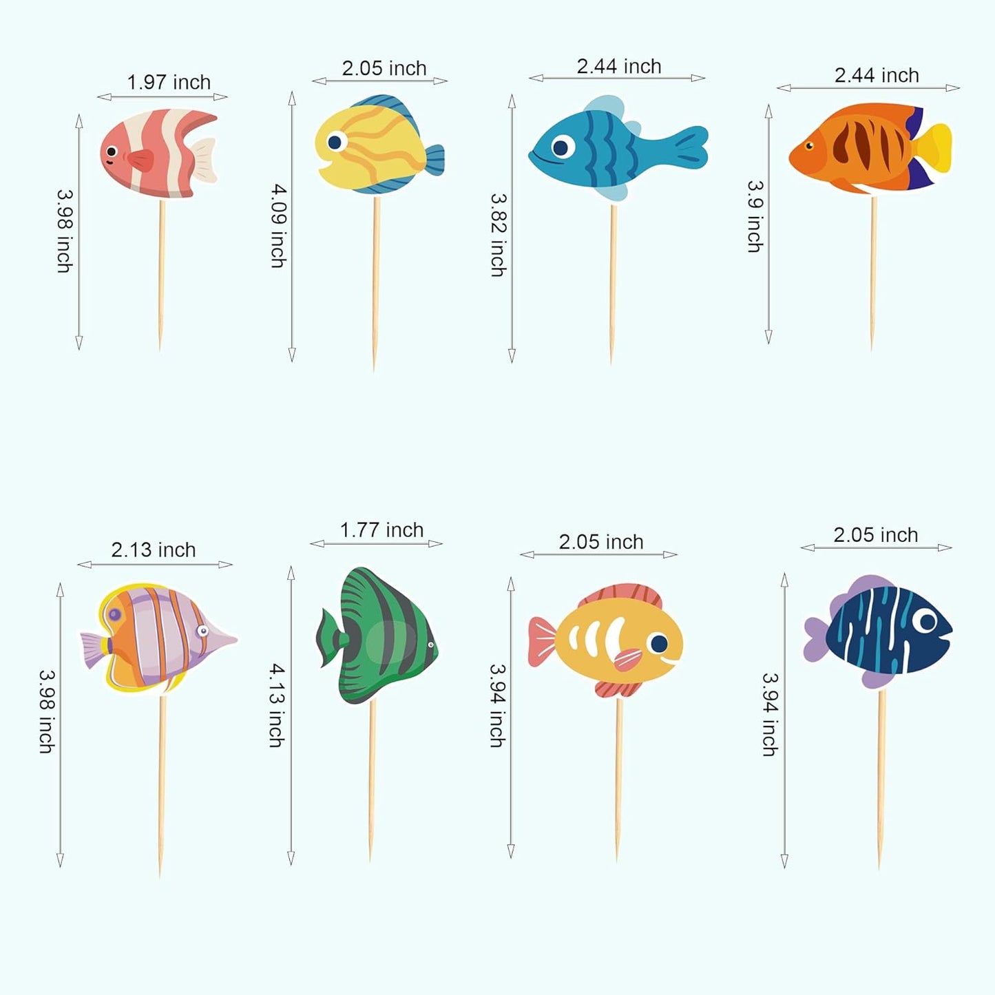 24pcs Fish Cupcake Toppers Go Fishing Theme Decorations Baby Shower Boys Girls Happy Birthday Party Tropical Party Cake Picks Under The Sea Decoration Supplies