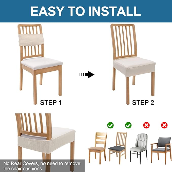 Smiry Waterproof Seat Covers for Dining Room Chairs Set of 8, Stretch Jacquard - Image 5