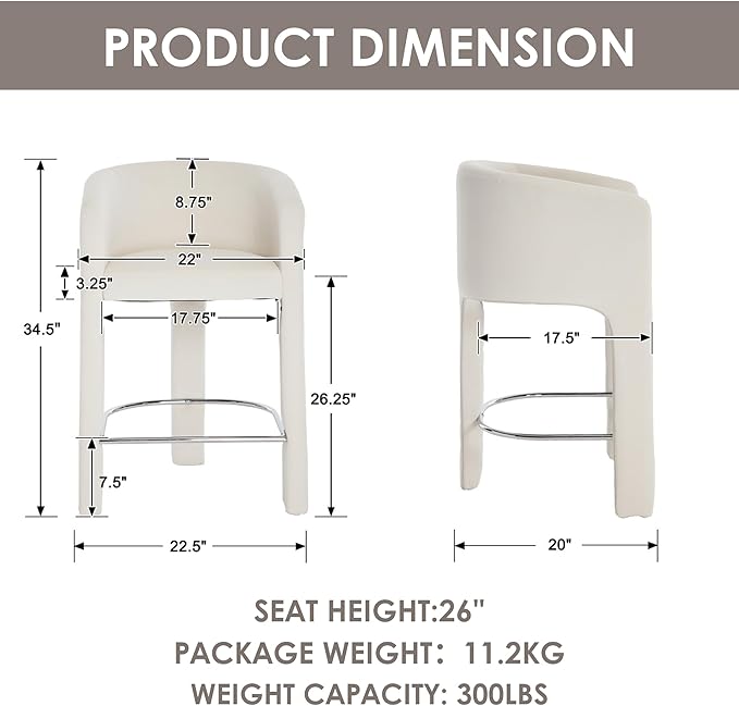 HNY Modern Counter Height Bar Stools, 26”H Barrel Counter Stools - Image 2