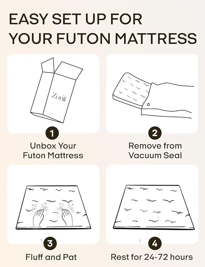 ZonLi Japanese Floor Futon Mattress Twin Size 75"x 39", 100% Cotton Cover 4'' - Image 8