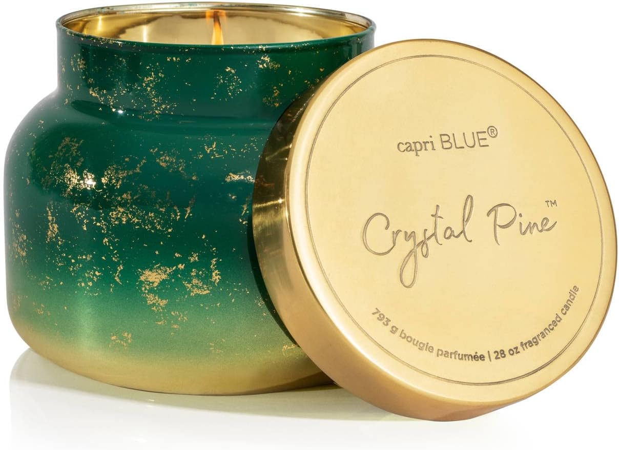 Capri Blue Glimmer Jar Candles - Luxury Holiday Scented Candles for Home - Long Lasting Soy Wax Blend - Scented Holiday & Home Decor - Crystal Pine Oversized Signature Jar (28 oz)