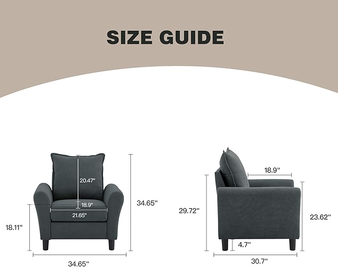Mid-Century Accent Chair, Modern Linen Fabric Armchair - Image 2