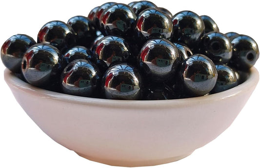 Stone Beads 8mm 100pcs Black Hematite Beads Round Loose Gemstones Beads for Bracelet Necklace Jewelry Making (8mm, 60819 Black Hematite)
