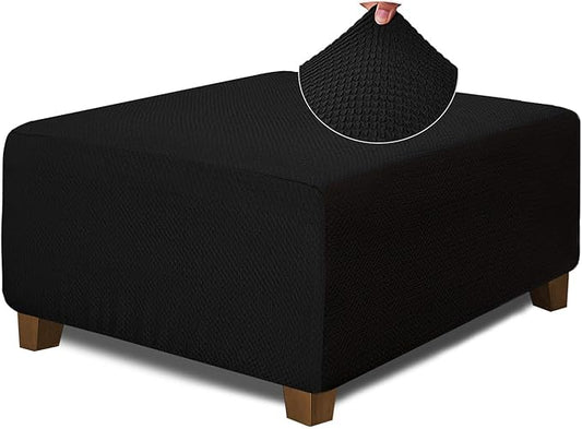 NeColorLife Square Ottoman Cover Jacquard Fabric Slipcover Thick Stretchable by NeColorLife
