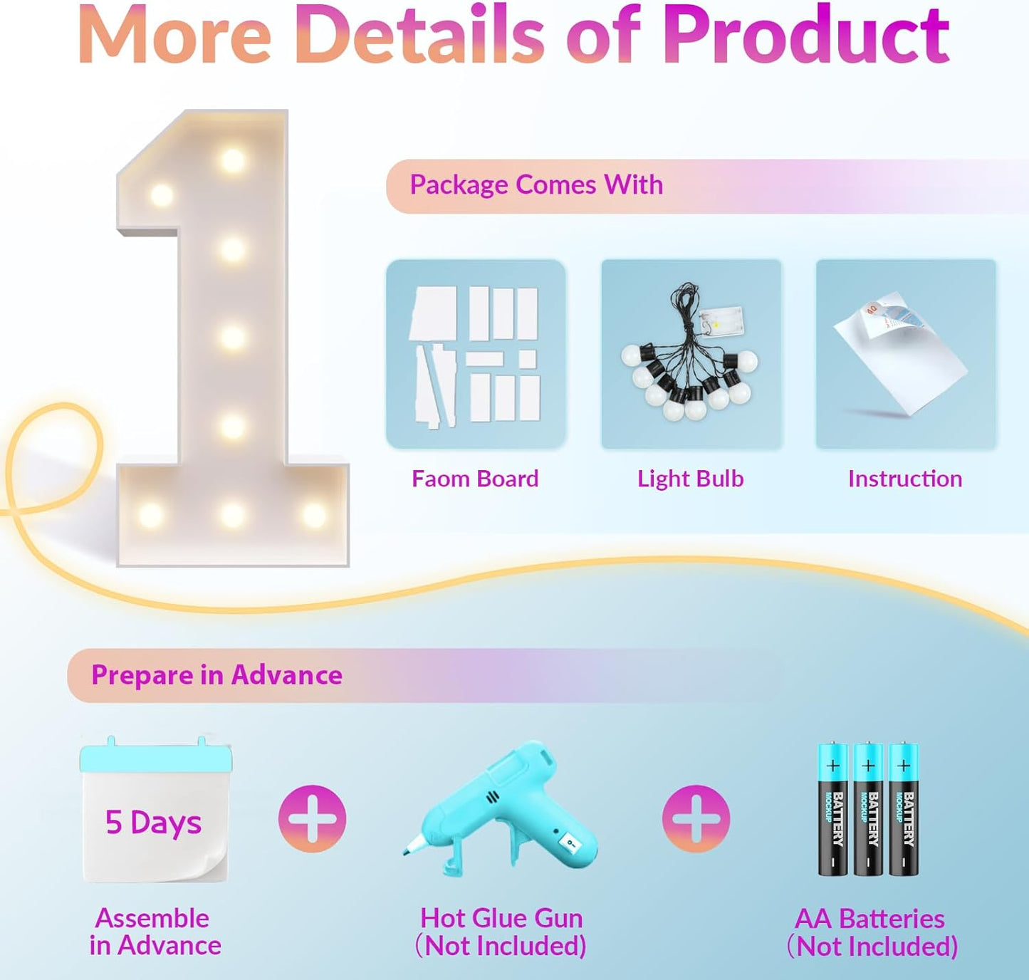 JoyMuse Marquee Numbers 3 Feet Tall, Light Up Numbers with Lights, Large Numbers for Party, Number 6 Light Up Numbers for Baby Showe Anniversary Birthday Decorations for Girls Boys