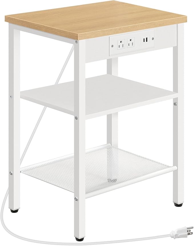 HOOBRO Side Table with Charging Station and USB Port, Small End Table by HOOBRO