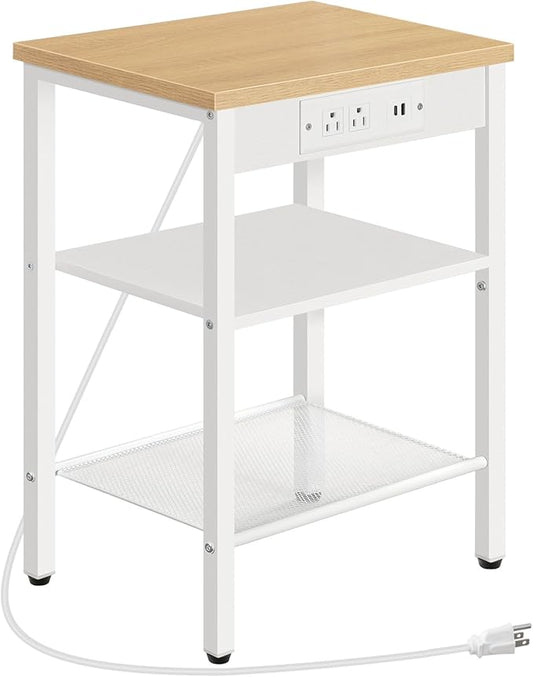 HOOBRO Side Table with Charging Station and USB Port, Small End Table by HOOBRO