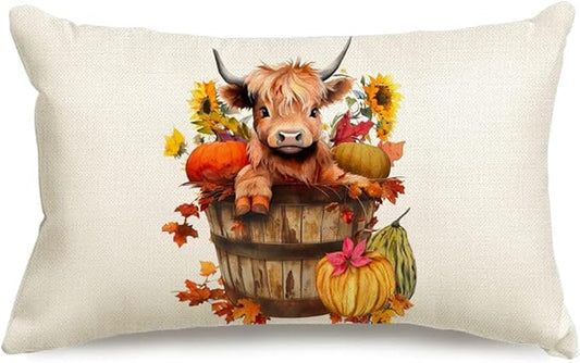 RABUSOFA Fall Decor Pillow Covers 12x20 Inch Lumbar Highland Cow Autumn Fall by RABUSOFA