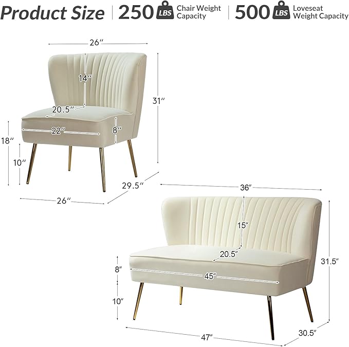 HULALA Home 3 Piece Velvet Living Room Furniture Set, Modern Comfy Upholstered - Image 2