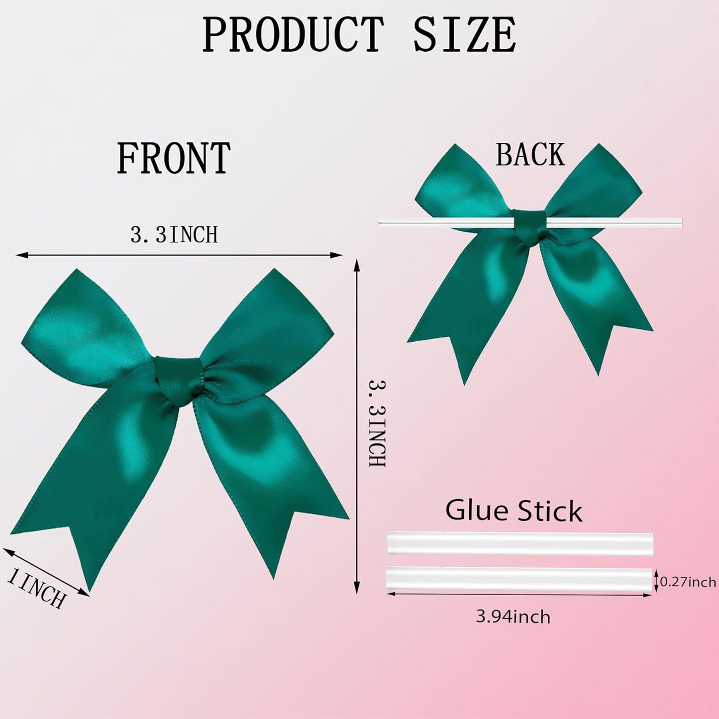 50 PCS Twist Tie Bows Satin Ribbon Bows 3.3 Inch Gift Wrap Bows Craft Bows for Gift Wrapping, Party Decorations Gifts Bag DIY Treat Bags Wedding Decor Baby Shower Christmas (Dark Green)